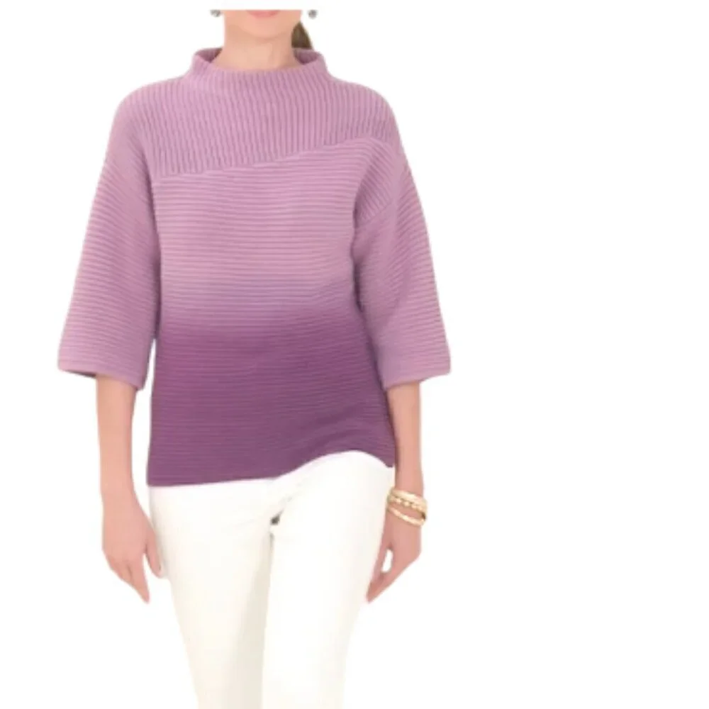 Chico's Violet Ombre Mock-Neck Ribbed Soft Pullover Sweater, size 2